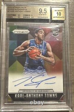 2015 Panini Prizm Karl-Anthony Towns Rookie RC On-Card BGS 9.5 Gem Mint /10 Auto