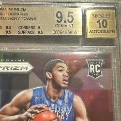 2015 Panini Prizm Karl-Anthony Towns Rookie RC On-Card BGS 9.5 Gem Mint /10 Auto