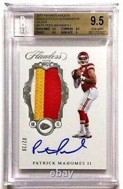 2017 Flawless PATRICK MAHOMES /20 Silver Rookie Patch Auto BGS 9.5/10 Gem Mint