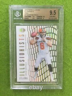 BAKER MAYFIELD GOLD PRIZM ROOKIE CARD BGS 9.5 x3 GEM MINT RC 2018 Illusions /299