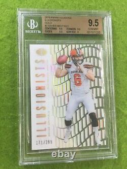 BAKER MAYFIELD GOLD PRIZM ROOKIE CARD BGS 9.5 x3 GEM MINT RC 2018 Illusions /299