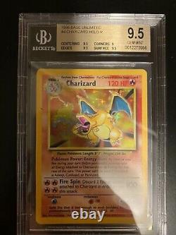 BGS 9.5 Gem Mint. 1999 Pokémon Base Unlimited Charizard Holo 4/102 Psa 10