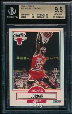 BGS 9.5 with10 MICHAEL JORDAN 1990-91 90-91 Fleer #26 Chicago Bulls TRUE GEM MINT+