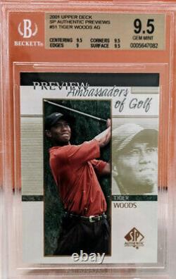 Tiger Woods RC 2001 SP Authentic Preview GOLD LABEL BGS 9.5 Gem Mint #51 Rookie