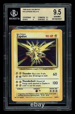 1999 Base Unlimited #16 Zapdos Holo R BGS Gem Mint 9.5? 2023/1st Owned<br/> 1999 Base Unlimited #16 Zapdos Holo R BGS Gem Mint 9.5? 2023/1st Owned