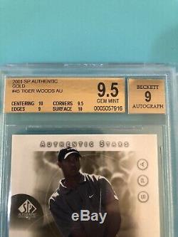 2001 Sp Authentique # 45 Tiger Woods Golf Recrue Rc Auto / 100 Gold Bgs 9.5 Gem Mint