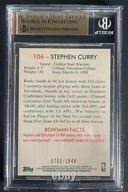 2009-10 Bowman 48 #106 Stephen Curry Rookie Bleu RC 793/1948 BGS 9.5 GEM MINT