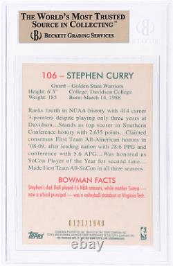 2009 Bowman 48 #106 Stephen Curry Bleu /1948 BGS 9.5 Recrue RC Warriors Gem Mint
