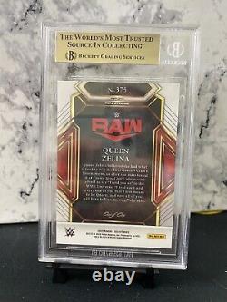 2022 Panini Select WWE Queen Zelina Black Prizm Mezzanine 1/1 BGS 9.5 GEM mint translates to '2022 Panini Select WWE Queen Zelina Black Prizm Mezzanine 1/1 BGS 9,5 GEM menthe' in French.