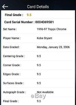 Bryant 1996 Kobe Chrome # 138 Topps Rc Bgs 9.5 Gem Mint (9.5,9.5,9.5,9.5) Psa 10