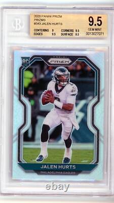 Jalen Hurts 2020 Prizm Silver Refractor Holo Rc # 343 Bgs 9.5 Gem Mint translated in French is: Jalen Hurts 2020 Prizm Argent Refractor Holo Rc N° 343 Bgs 9.5 Gem Mint.