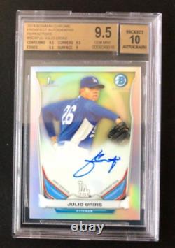 Julio Urias 2014 Bowman Chrome Refractor Auto Rc Rookie /500 Gem Mint Bgs 9.5 10 can be translated to French as 'Julio Urias 2014 Bowman Chrome Refractor Auto Rc Rookie /500 État de Gemme Menthe Bgs 9.5 10'.