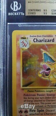 Quad 9,5 Bgs Charizard 1999 Base De Pokemon # 4/102 Rare Holo Gem Mint Psa 10