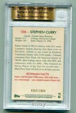 Stephen Curry 2009 Bowman #362/2009 Bgs 9.5 Gem Mint Rookie Rc Withquad 9.5 Subs